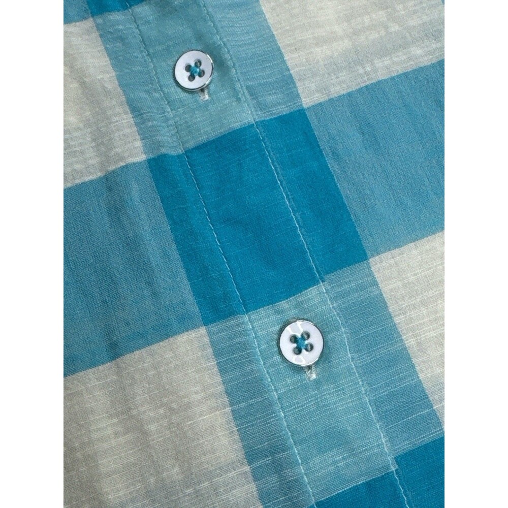 FoxCroft Blue & White Gingham Button Down Shirt‎ Roll Tab Sleeves Size 6 - Picture 4 of 10